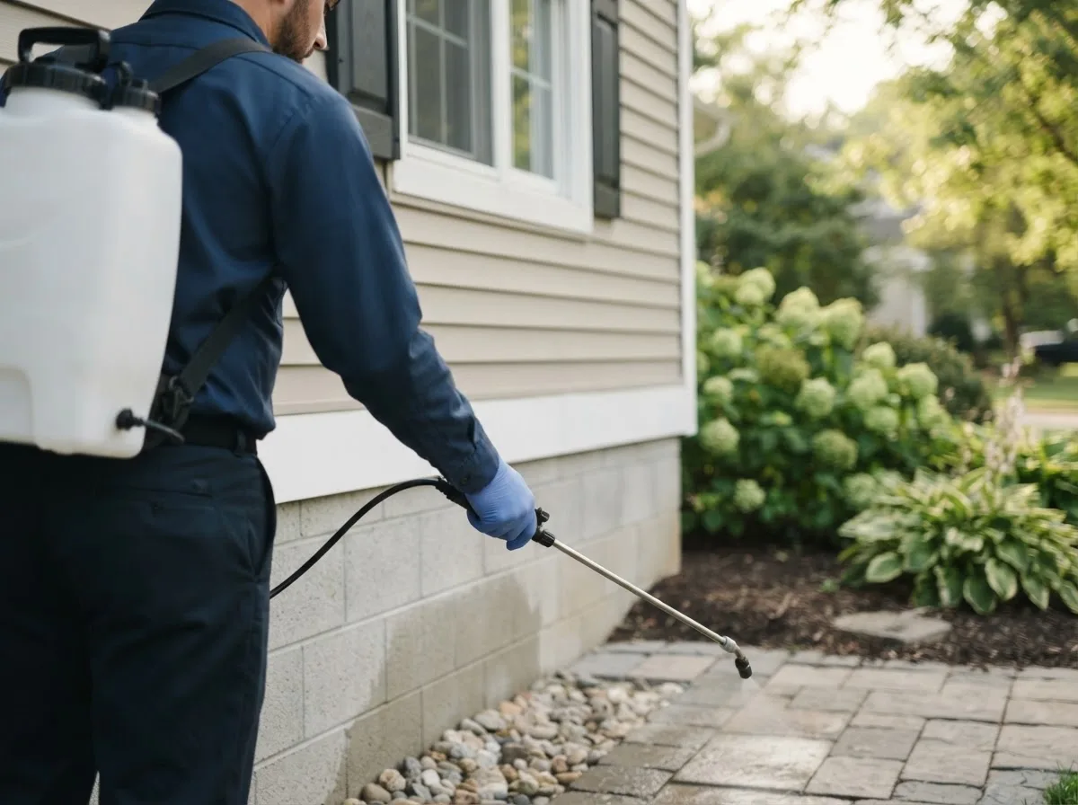 Pest control technician inspecting a home in Fox Lake, WI